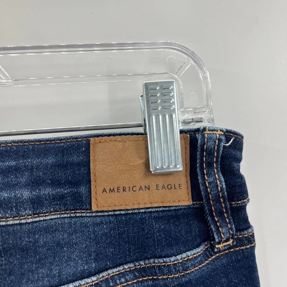 American Eagle Jeggings Dark Wash Distressed Fringe Cuff Hem Women's 8 R - Picture 10 of 10